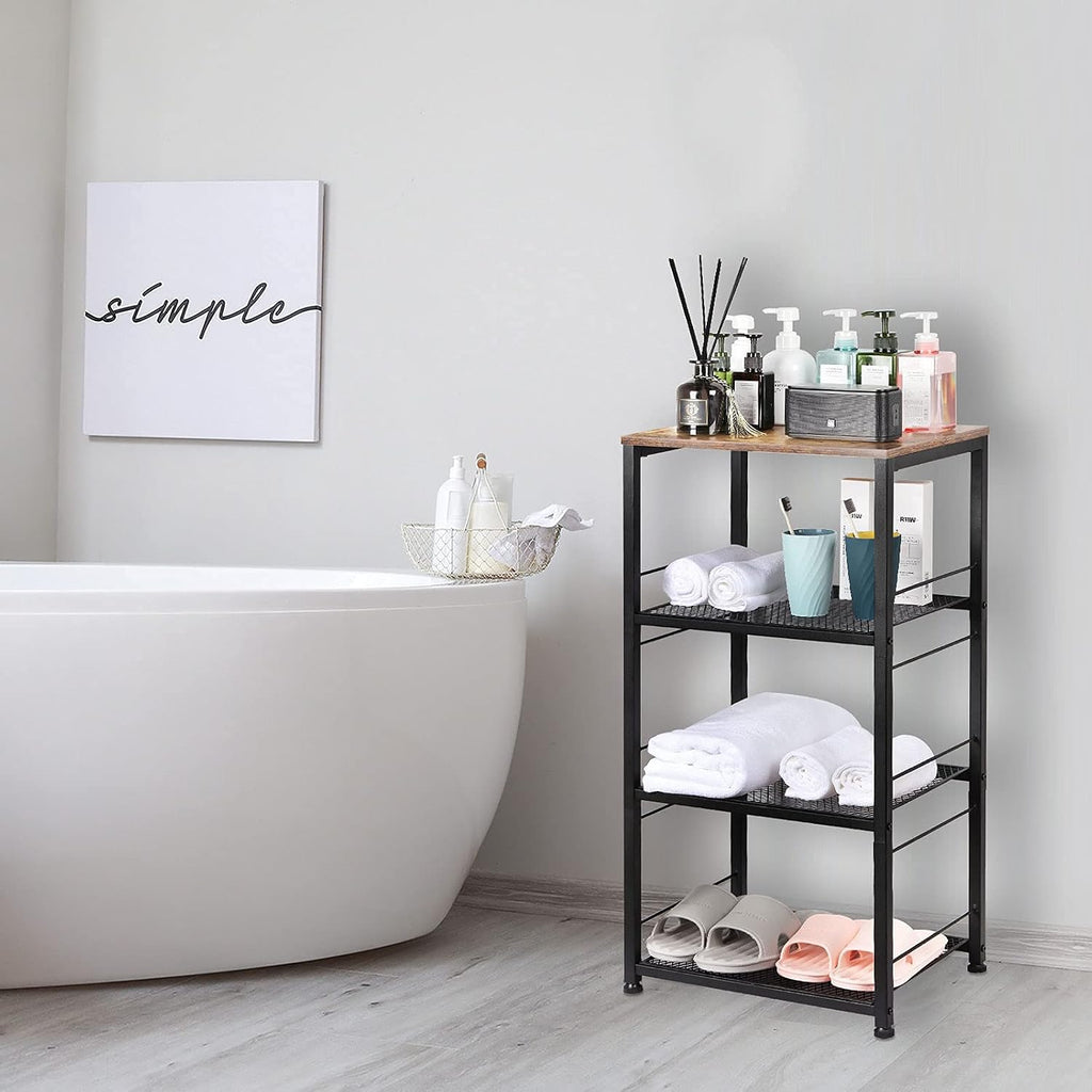 CADUKE Kitchen Storage Cart Baker's Rack 4-Tier Industrial Wood | Kitchen Island Stand, Serving Bar Cart, on Wheel, MDF, End Side Table Storage, Trolley Rack, for Bedside, Bathroom, Office