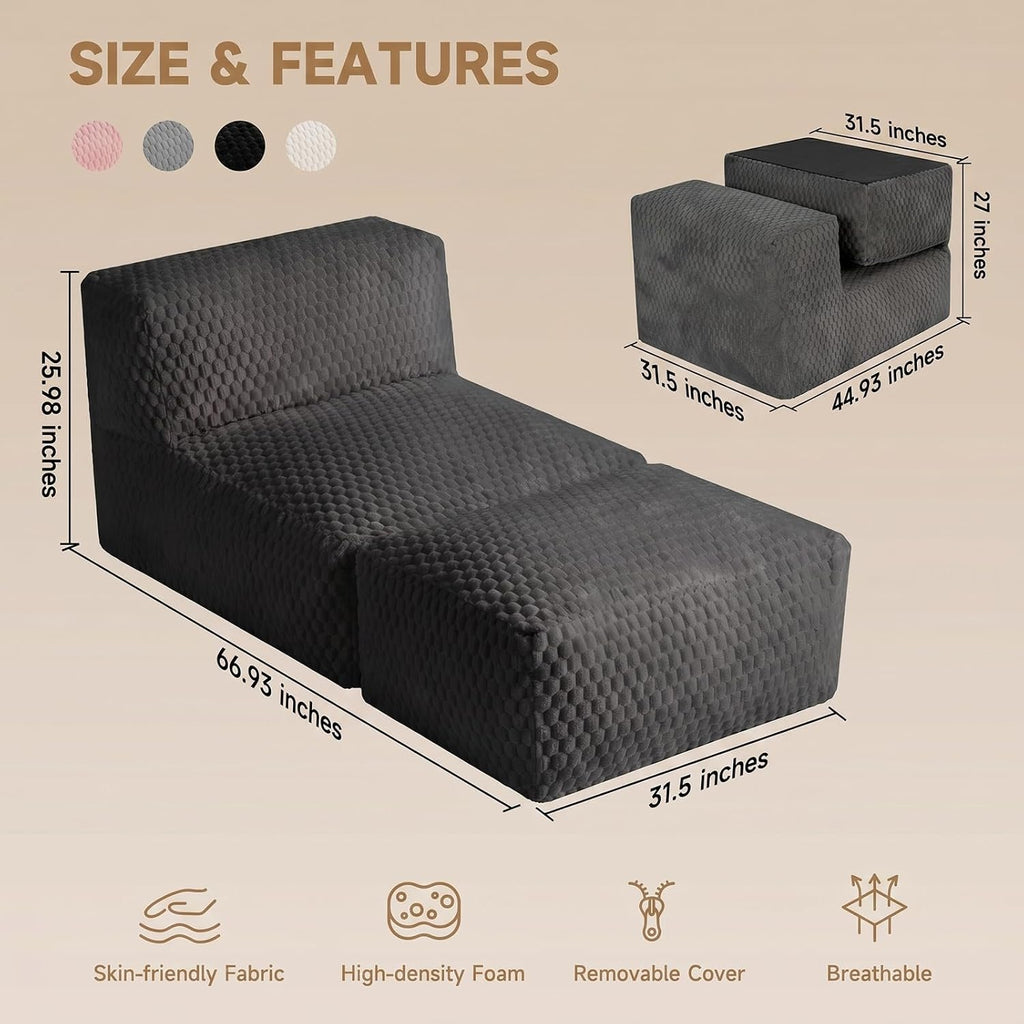 Bean Bag Chair for Adults, Plush Beanbag Sofa Couch with Memory Foam Filler, Machine Washable Cover, Comfy Lounge Chair for Small Spaces, Reading, Gaming, Living Room & Bedroom Black