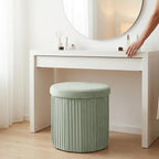 Relaxdays Velvet Stool with Storage Upholstered Foldable Height 38 x Depth 38 cm Round Side Stool Sage