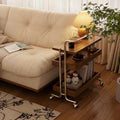 CycleCrew Solid Wood Rolling End Table Cart with Adjustable Storage - 3-Tier Stainless Steel Fame Side Table on Wheels Narrow Bedside Storage Table Small Bar Serving Cart for Living Room
