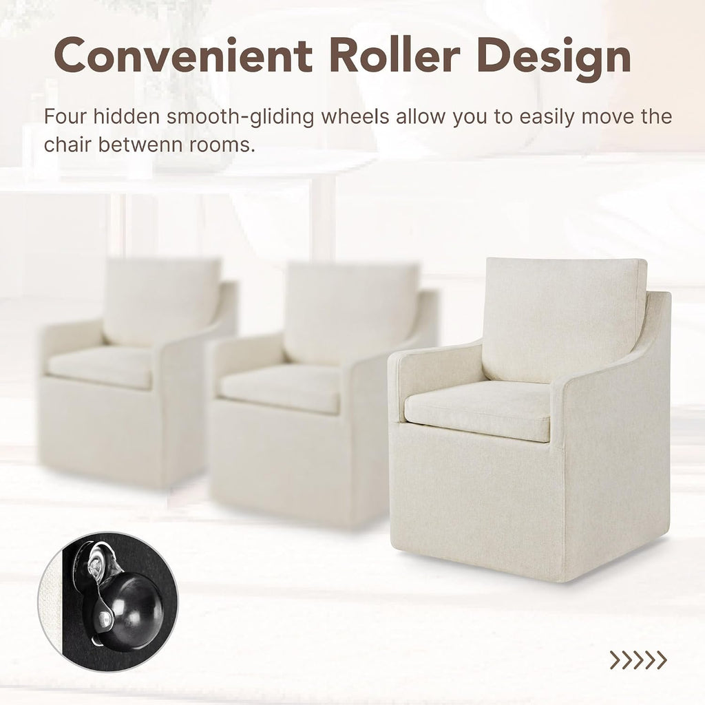 KISLOT Upholstered Dining Chairs Set of 4 with Washable Cover, Oatmeal | Modern Rolling Dining Room Chairs with Casters, Hidden Storage Seat, Linen Look Fabric, Padded Kitchen Accent Chairs