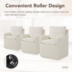 KISLOT Upholstered Dining Chairs Set of 4 with Washable Cover, Oatmeal | Modern Rolling Dining Room Chairs with Casters, Hidden Storage Seat, Linen Look Fabric, Padded Kitchen Accent Chairs