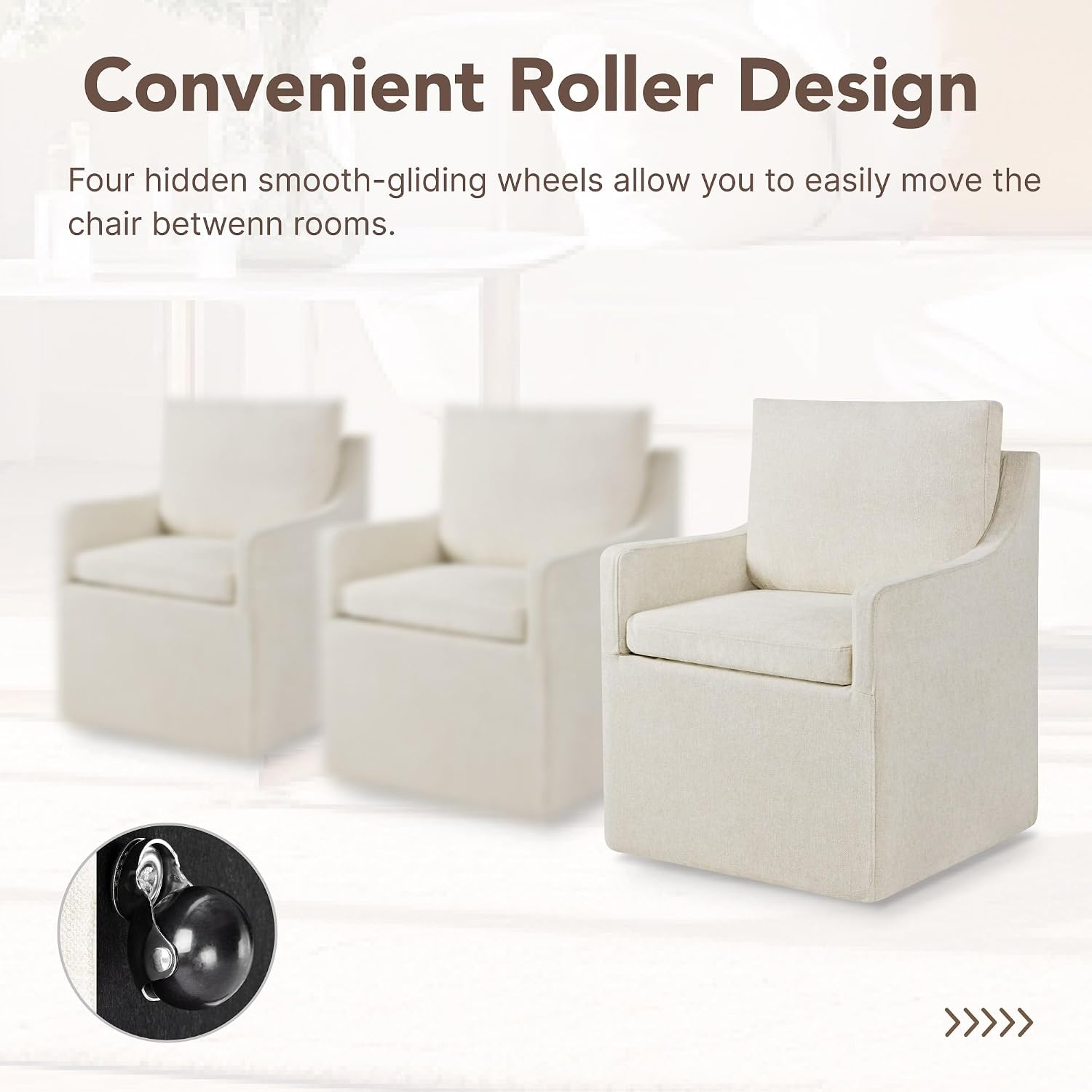 KISLOT Upholstered Dining Chairs Set of 4 with Washable Cover, Oatmeal | Modern Rolling Dining Room Chairs with Casters, Hidden Storage Seat, Linen Look Fabric, Padded Kitchen Accent Chairs