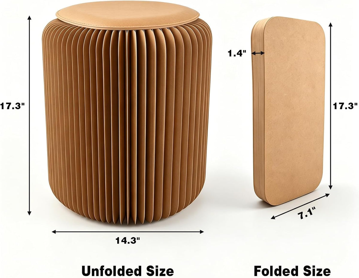 17 Inch Folding Paper Stool, 660lb Load Kraft Honeycomb Structure, 1.2" Ultra-Thin Flat Fold, Eco-Friendly Minimalist Stool for Home Camping Small Spaces, Brown