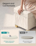 SONGMICS Storage Ottoman Bench, PU Leather Foldable Footrest, Padded Seat | Chest for Bedroom, 43.3 x 15 x 15.7 inches, Light Warm White, MINOTA Collection ULSF524WD01