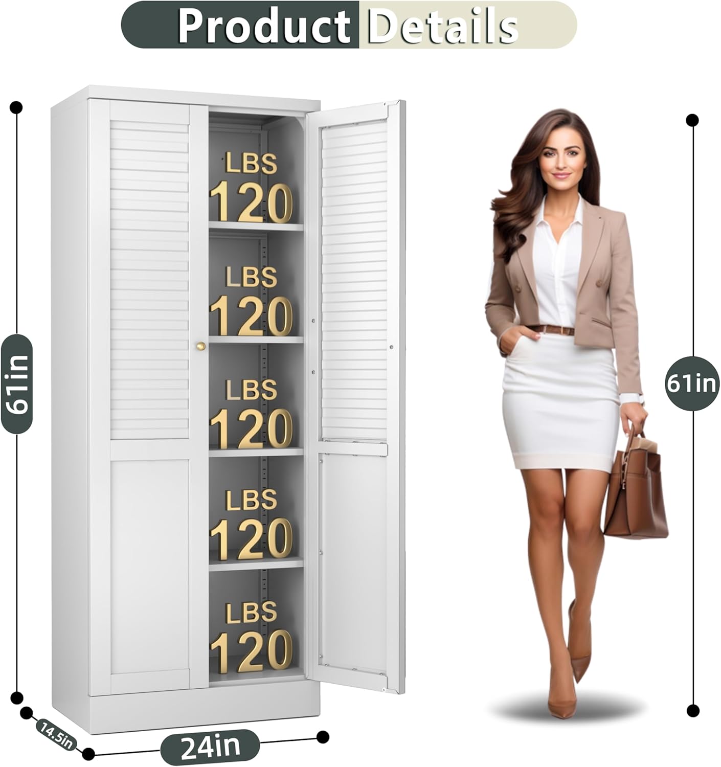 LEYNOT 61 inch Tall Kitchen Pantry Cabinet,Metal Storage Cabinet with 4 Adjustable Shelves,Freestanding Cupboard for Canned Food,Snacks,Small Appliances(White)