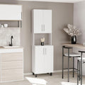 White Kitchen Storage Cabinet: Compact 76.8" Tall Double Door Pantry with Hutch & Shelves - Wood Frame Modern Design for Small Space Organization in Apartments & Homes