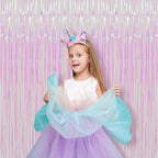 2 Pack Iridescent Transparent Foil Fringe Backdrop Curtains, Tinsel Streamers Birthday Party Decorations, Fringe Backdrop for Graduation, Baby Shower, Gender Reveal, Disco Party