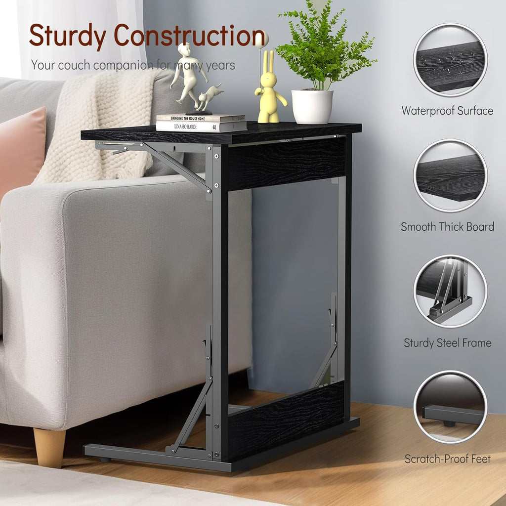 Tatub 24" TV Tray Table Set of 4, Folding C Shaped End Table, Small Sofa Side Laptop Desk for Living Room, Bedroom, Black