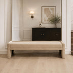 Shoe Bench for Entryway, 66.9''W Modern Boucle King Size End of Bed Bench for Bedroom, Cloakroom, Window, Wheat.