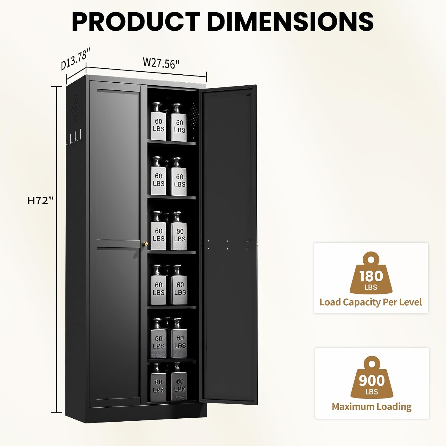 Kitchen Pantry Cabinet, 72" Tall Black Metal Storage Cabinet, Kitchen Storage with 2 Doors and 5 Adjustable Shelves, Freestanding Cupboard for Living, Dining Room and Bathroom,Assemble Required