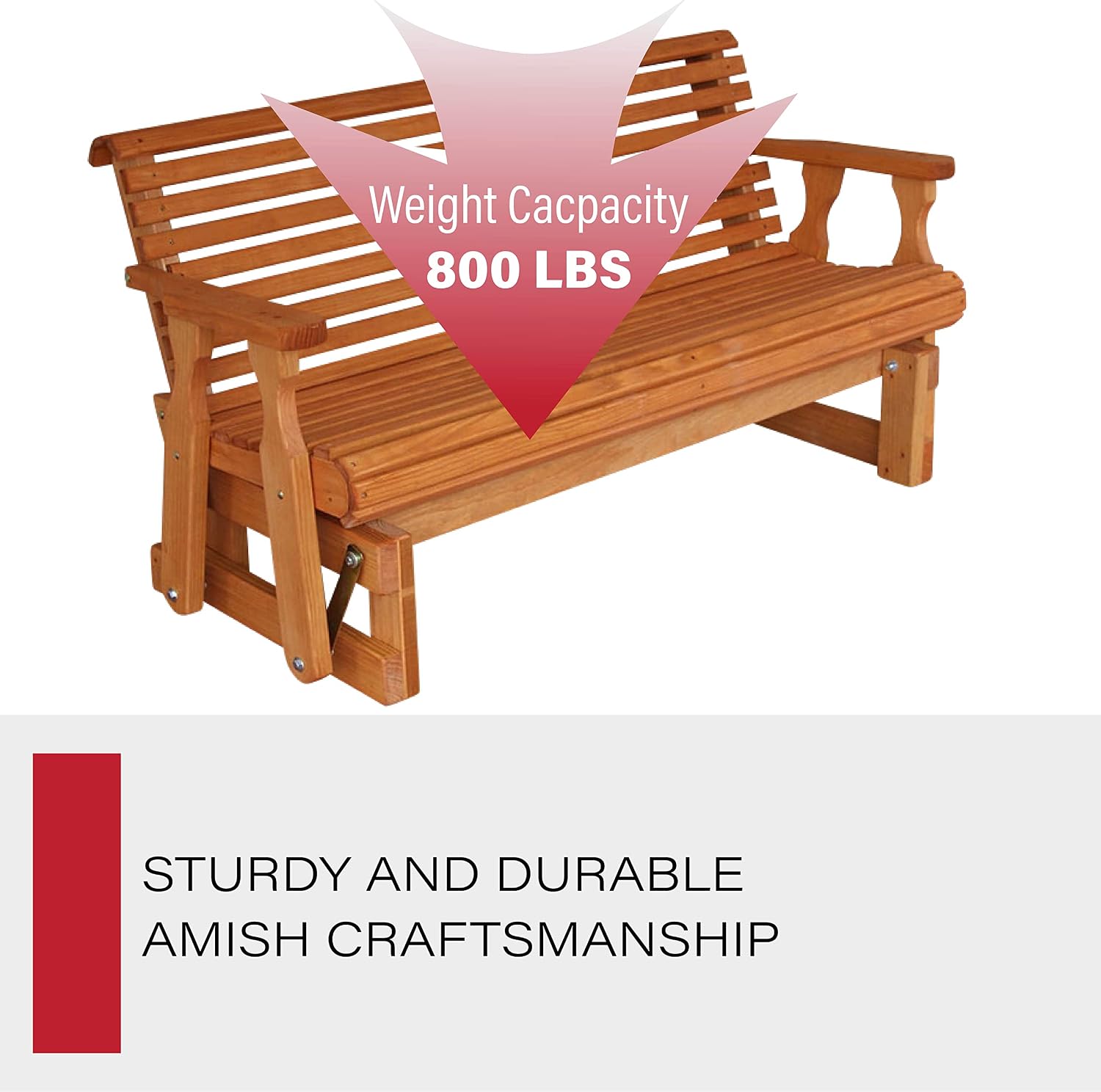 Amish Heavy Duty 800 Lb Roll Back Pressure Treated Porch Glider (4 Foot, Cedar Stain)
