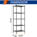 REGILLER 5-Wire Shelving Metal Storage Rack Adjustable Shelves,Standing Storage Shelf Units for Laundry Bathroom Kitchen Pantry Closet(Black,11.8" D x 16.6" W x 53.5" H)