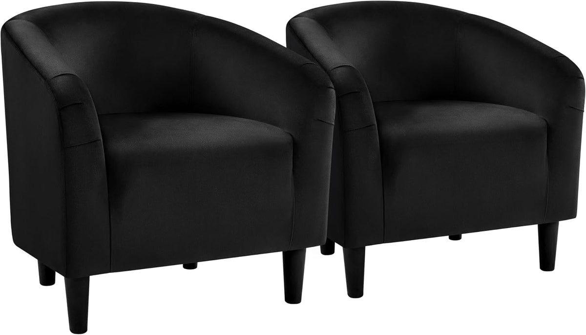 Yaheetech Compact Velvet Accent Chairs Set of 2 for Small Spaces, Black | Compact Cozy Barrel Chairs with a Curved Silhouette, Upholstered Furry Armchair for Small Spaces, Living Room Bedroom Corner