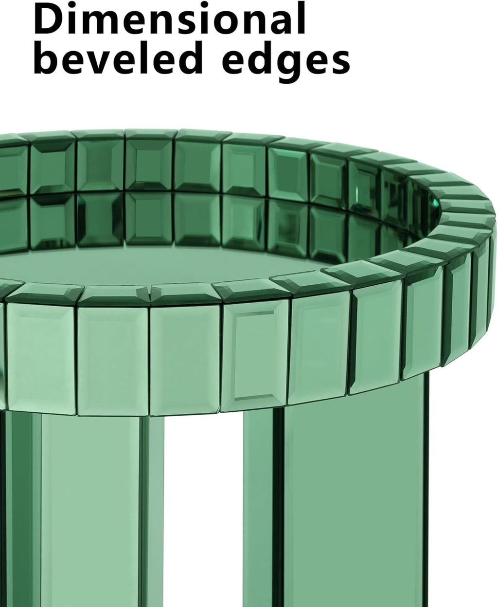 SHYFOY Green Mirrored End Table, 23" H Round Glass Side Table with Three Legs, Modern Accent Table for Living Room, Bedroom, or Entryway