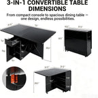 Folding Dining Table with Drawer and Storage Shelves, 53" Space Saving Foldable Dining Table with 6 Wheels, Drop Leaf Table for Small Spaces