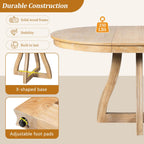 LUMISOL Extendable Round Dining Table for 4-6 People, Farmhouse Kitchen Table with 16” Middle Leaf and Curved Table Legs for Kitchen, Dining Room, Apartment, Natural Wood Wash