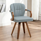 Swivel Dining Chairs with Arms | Mid Century Modern Blue Faux Leather Kitchen Chairs,Bentwood Side Chairs,Ergonomic Wood Accent Chair No Wheels 1PCS