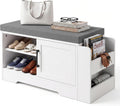 Farmhouse Shoe Storage Bench with 3-in-1 Entryway Storage & Padded Seat | 27.8" Wide Entryway Bench with Adjustable Shelves, Shoe Organizer & Side Storage Rack for Living Room, Bedroom, White