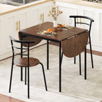 GOFLAME 3-Piece Drop Leaf Dining Table Set, Extendable Kitchen Breakfast Table with 2 Chairs, Space Saving Folding Dining Room Set for Home Kitchen, Apartment, Small Space, Rustic Brown