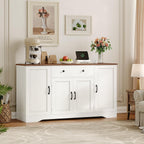 Brinlawb Buffet Cabinet with Storage & Charging Station, 53" Farmhouse Coffee Cabinet with Compartment Drawer, Sideboard Cabinets with Door and Adjustable Shelves for Kitchen, White