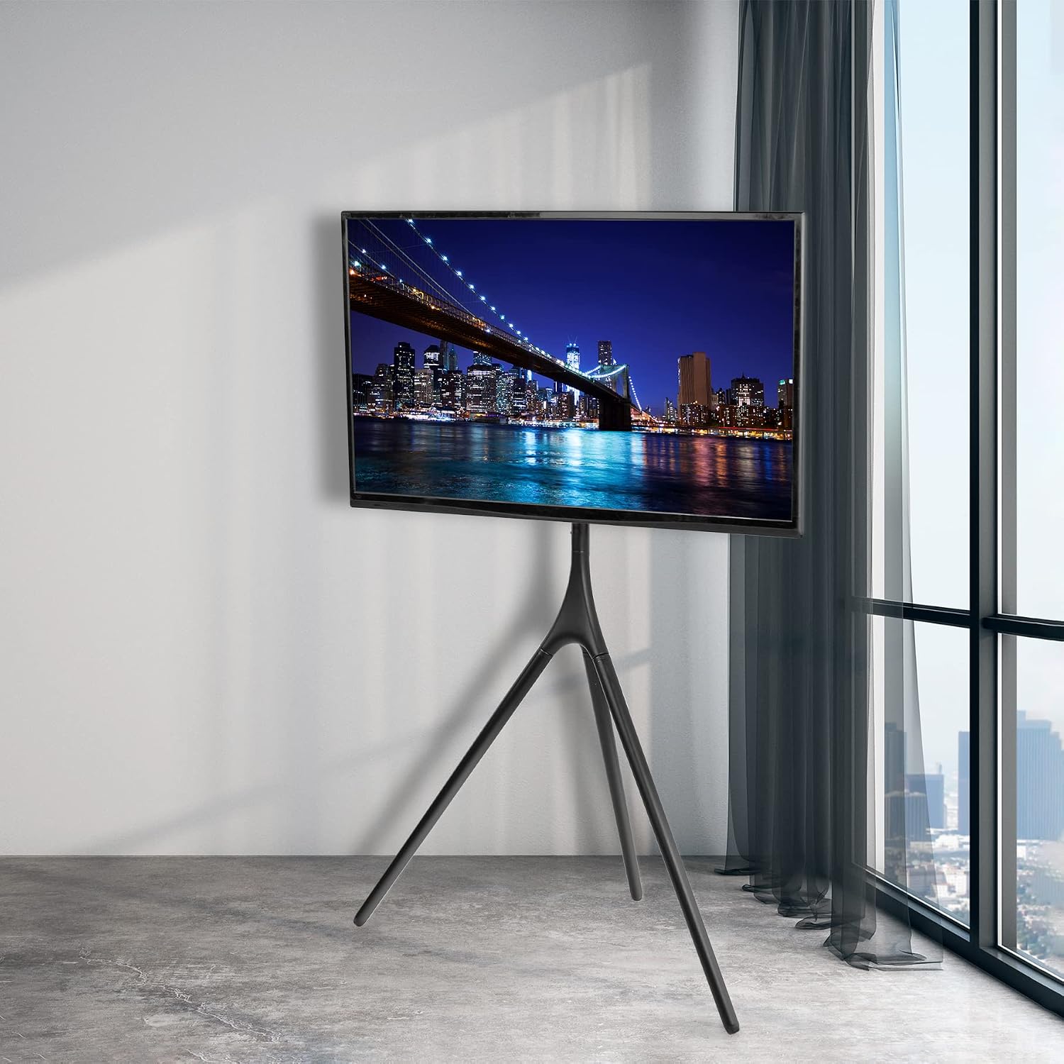VIVO Black Easel TV Stand for 45 to 65 inch Screens, STAND-TV65AB | Articulating Artistic Studio Display Stand, Adjustable TV Mount with Swivel, Tripod Base, Max VESA 600x400, Holds 77 lbs