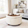 modscape 30 inch Round Storage Ottoman Coffee Table with Lift Off Lid | Modern upholstered ottoman perfect for coffee table, footrest,extra seat. Large hidden storage for living room, bedroom