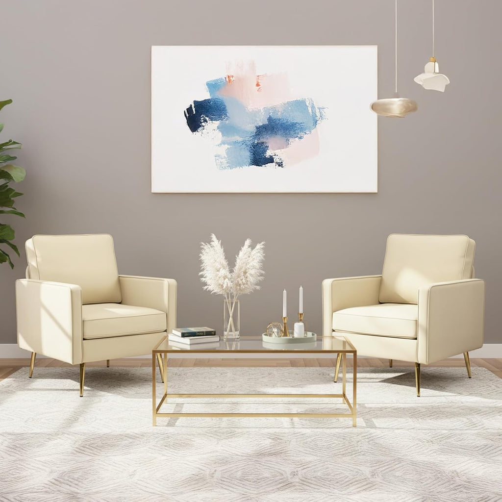VINGLI Faux Leather Accent Chairs Set of 2 with Gold Legs for Living Room | Brown Armchair, Thick Foam Cushion, Durable Faux Leather PU, Sturdy 380 LB Frame, Elegant Gold Legs, Compact Modern Design