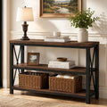 BON AUGURE 47” Narrow Console Table, 3 Tier Sofa Table Behind Couch, Rustic | Entryway Table with 3 Open Shelves, Industrial Steel Frame Entry Tables for Hallway, Foyer, Living Room, or Behind the Couch