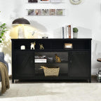 Tangkula Modern Farmhouse TV Stand, 59-Inch Storage Cabinet for TVs Up to 65 Inches, Double Barn Doors, Adjustable Shelves, Wood Entertainment Center Console Table for Living Room (Black)