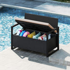 PE Rattan Outdoor Storage Loveseat Brown UV-Resistant Woven Rattan Pattern, 40-Gallon Under-Seat Storage, 800lbs Capacity for Patio