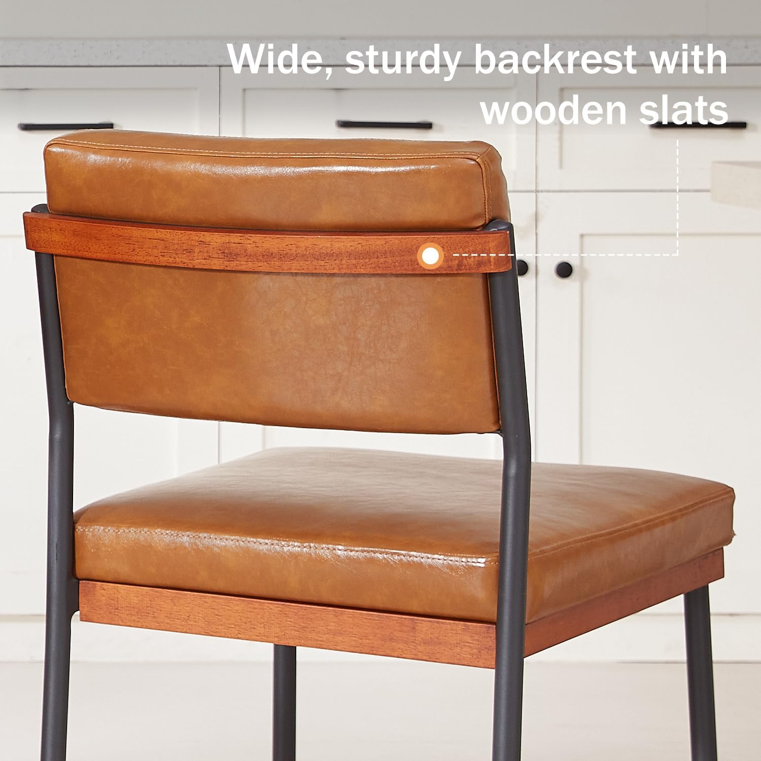 Modern Dining Chairs Set of 2, Kitchen Chairs with Thick Cushions and Adjustable Foot Pads, Upholstered Faux Leather Dining Room Chairs with Sturdy Metal Legs,Brown