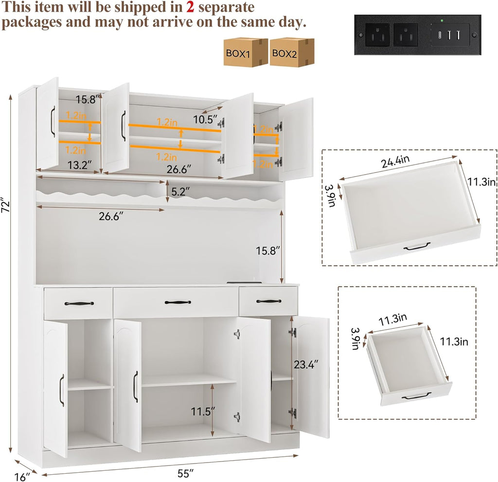 72" Tall Kitchen Pantry Cabinet Whit