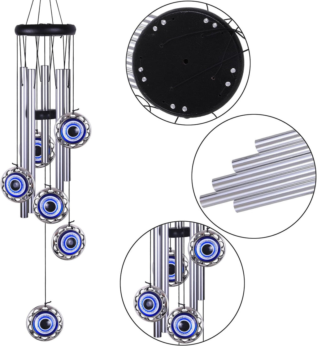 Blue Evil Eye Amulet Wind Chimes Outdoor Hanging Decor, Mobile Evil Eye Blessing Windcatcher, Evil Eye Wind Bells, Blue Evil Eye Wind Chimes for Home, Gift for Mom, Balcony, Patio, Garden Decoration