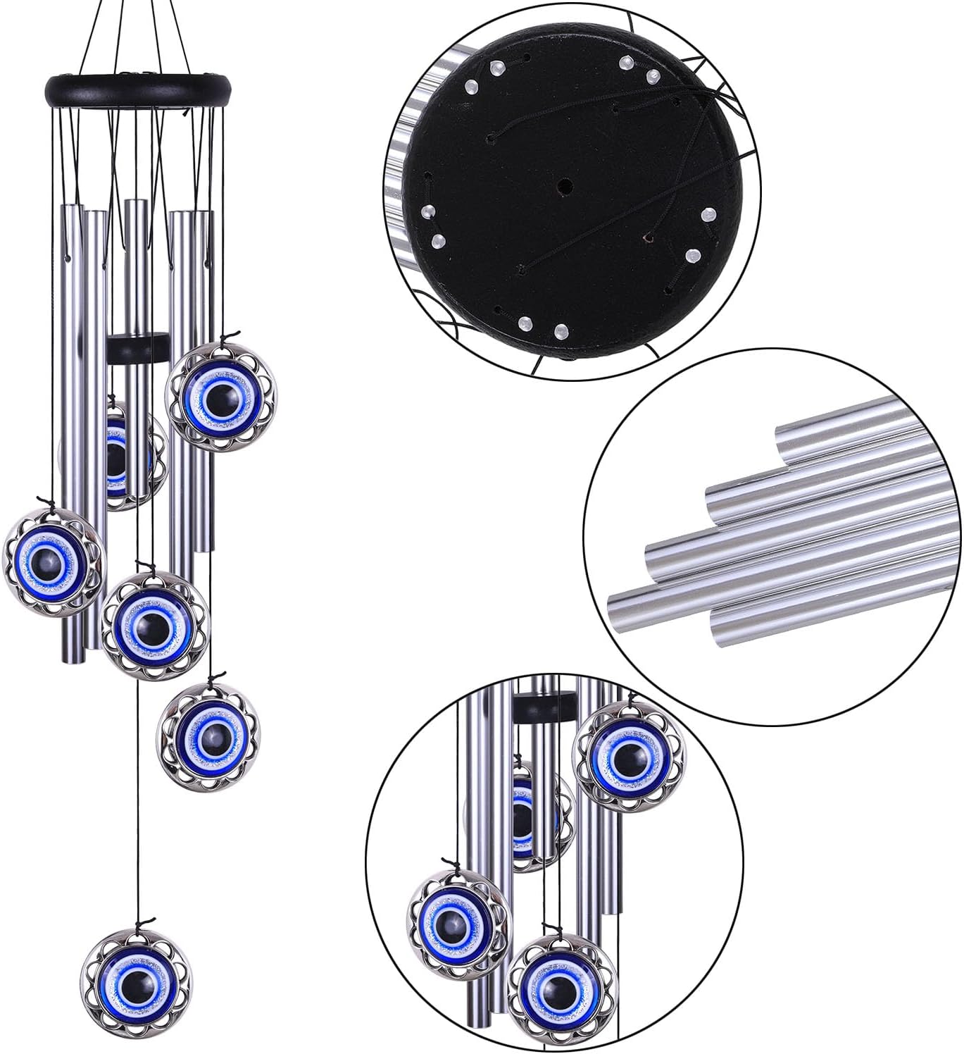 Blue Evil Eye Amulet Wind Chimes Outdoor Hanging Decor, Mobile Evil Eye Blessing Windcatcher, Evil Eye Wind Bells, Blue Evil Eye Wind Chimes for Home, Gift for Mom, Balcony, Patio, Garden Decoration