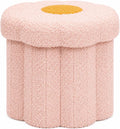Flower Boucle Storage Ottoman, 12.6" Small Footstool with Padded Seat, Folding Sherpa Foot Rest for Sofa, Floral Accent Side Table for Living Room, Bedroom, Dorm, Pink