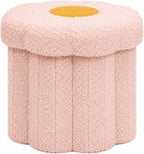 Flower Boucle Storage Ottoman, 12.6" Small Footstool with Padded Seat, Folding Sherpa Foot Rest for Sofa, Floral Accent Side Table for Living Room, Bedroom, Dorm, Pink