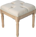 Square Vanity Stool Bench, 15.7" Small Ottoman Foot Stool with Padded Button Tufted Seat, Upholstered Ottoman Bench Chair for Makeup Room, Living Room, Bedroom, Piano, Foot Rest, Beige