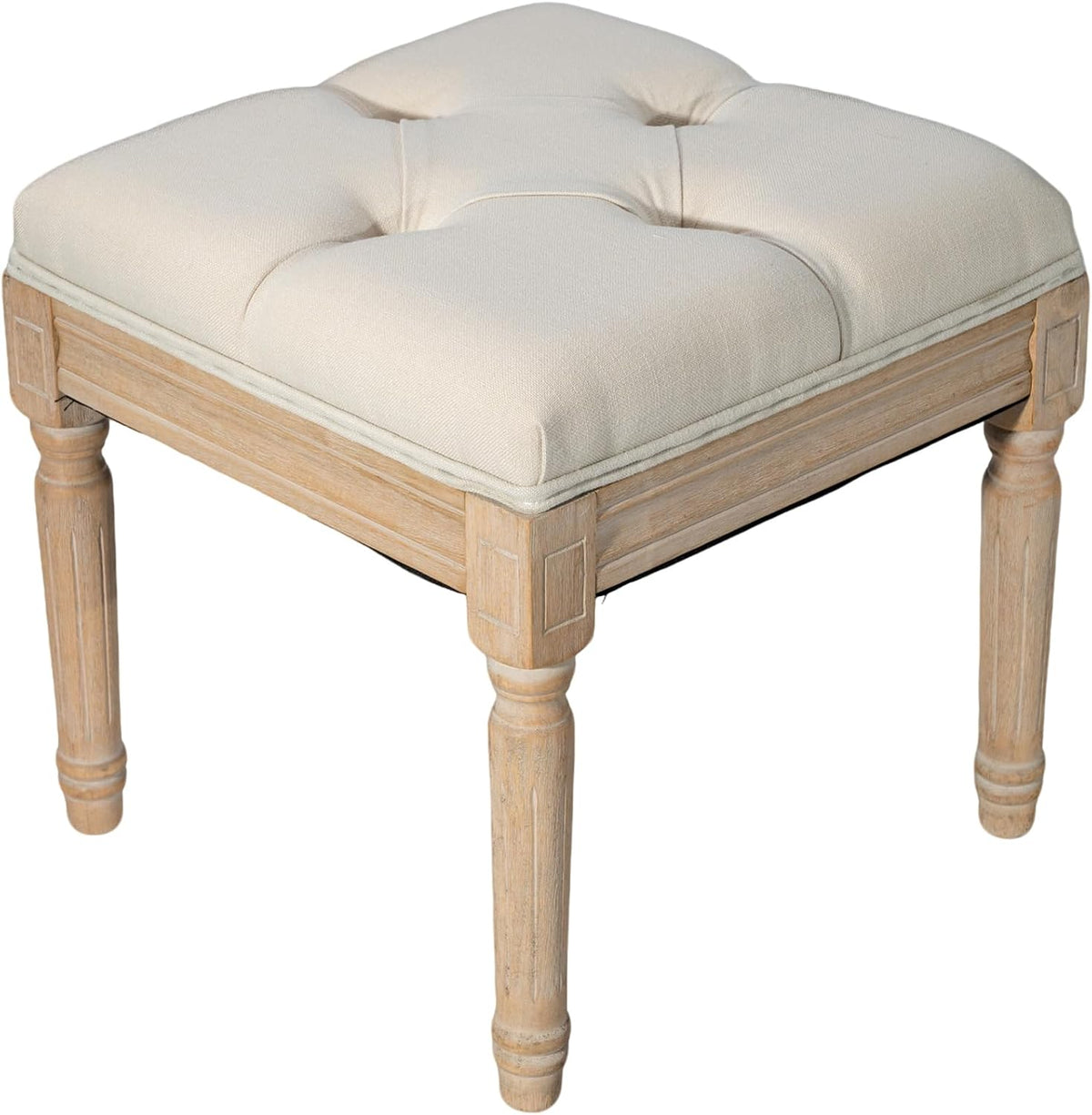 Square Vanity Stool Bench, 15.7" Small Ottoman Foot Stool with Padded Button Tufted Seat, Upholstered Ottoman Bench Chair for Makeup Room, Living Room, Bedroom, Piano, Foot Rest, Beige