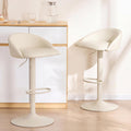 YOUNIKE Bar Stools Set of 2 Kitchen Bar Chair Counter Height Barstool Cream | Faux Leather Upholstered Modern Adjustable Swivel Padded Low Backs for Breakfast Island Mid-Century Load 300LBS