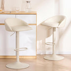 YOUNIKE Bar Stools Set of 2 Kitchen Bar Chair Counter Height Barstool Cream | Faux Leather Upholstered Modern Adjustable Swivel Padded Low Backs for Breakfast Island Mid-Century Load 300LBS
