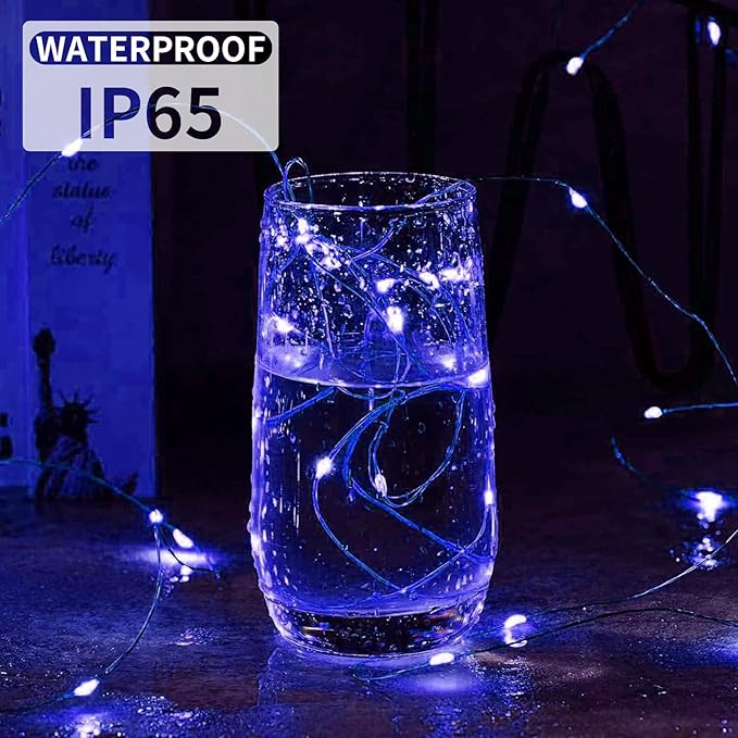 Aogist 12 Pack Fairy Lights 3 Modes 7ft 20 LED Waterproof,Battery Operated Silver Wire Firefly Starry Moon Mini String Lights for Mason Jars Christmas DIY Crafts Wedding Party Bedroom,Blue