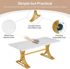 Tribesigns 63-Inch Rectangular Dining Table for 4 to 6, Modern Kitchen Table with Stylish Metal Legs, Large Dinner Tables for Dining Room, Only Table (Faux Marble White+Gold)