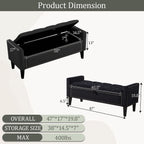 47in Velvet Storage Ottoman Bench with Arms, Upholstered Storage Bench with Wooden Legs, Storage Bench for Bedroom, Living Room, Entryway, Black
