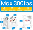 ACSTEP 7.5 and 9 Inch Folding Step Stool 2-Piece Set, 165/300 LB Capacity Plastic Foldable Stools with Handle, Non-Slip Step Stool, Home Use (White & White)