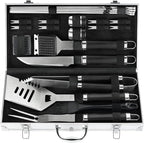 POLIGO 22PCS Heavy Duty BBQ Grill Accessories Set, Non-Slip Grill Tools for Outdoor Grill Set Thicker Stainless Steel Grill Utensils Set, Deluxe Grilling Tools Set in Aluminum Case Ideal Gifts for Men