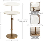 Kate and Laurel Engles Traditional Adjustable-Height Pedestal Side Table, 14 x 14 x 30, White Marble and Antique Brass, Vintage Round End Table for Use as Indoor Plant Stand with Authentic Marble Top