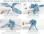 HUIHUANG Dusty Blue Pull Bows 4"x8" Blue Satin Gift Bow for Gift Wrapping, Presents, Gift Basket, Paper Bag, Baby Shower Favors, Wrapping Accessories, Wedding Bridal Shower Decor, 12 PCS
