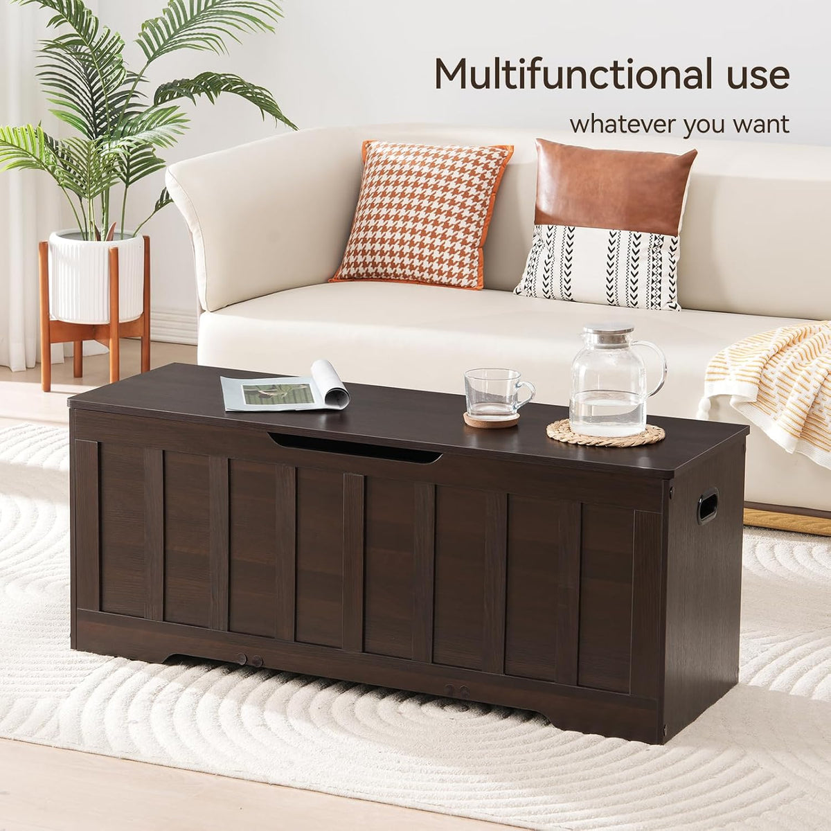VANKILEY 47.2" Storage Chest Extra Large,Storage Trunk with 2 Safety Hinges,Wooden Storage Bench,Shoe Bench,47.2x15.7x19.1 Inch,Easy Assembly,Storage Bench for Bedroom,Living Room,entryway(Espresso).