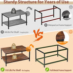 SUPER DEAL 2-Tier Industrial Coffee Table with Storage Shelf for Small Apartment Living Room, Rectangle Wood and Stable Metal TV Stand Side End Table, Rustic Brown